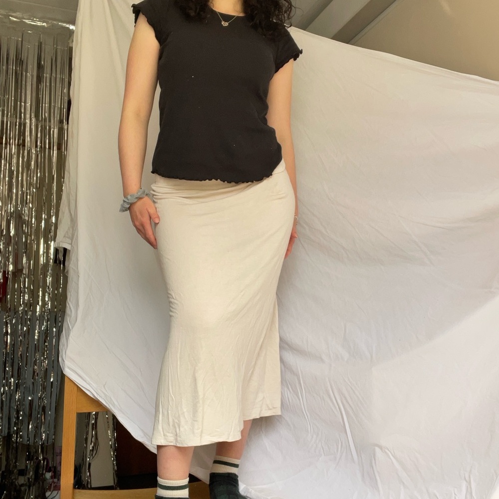 H&M Cream Asymmetrical Pencil Skirt Midi Length